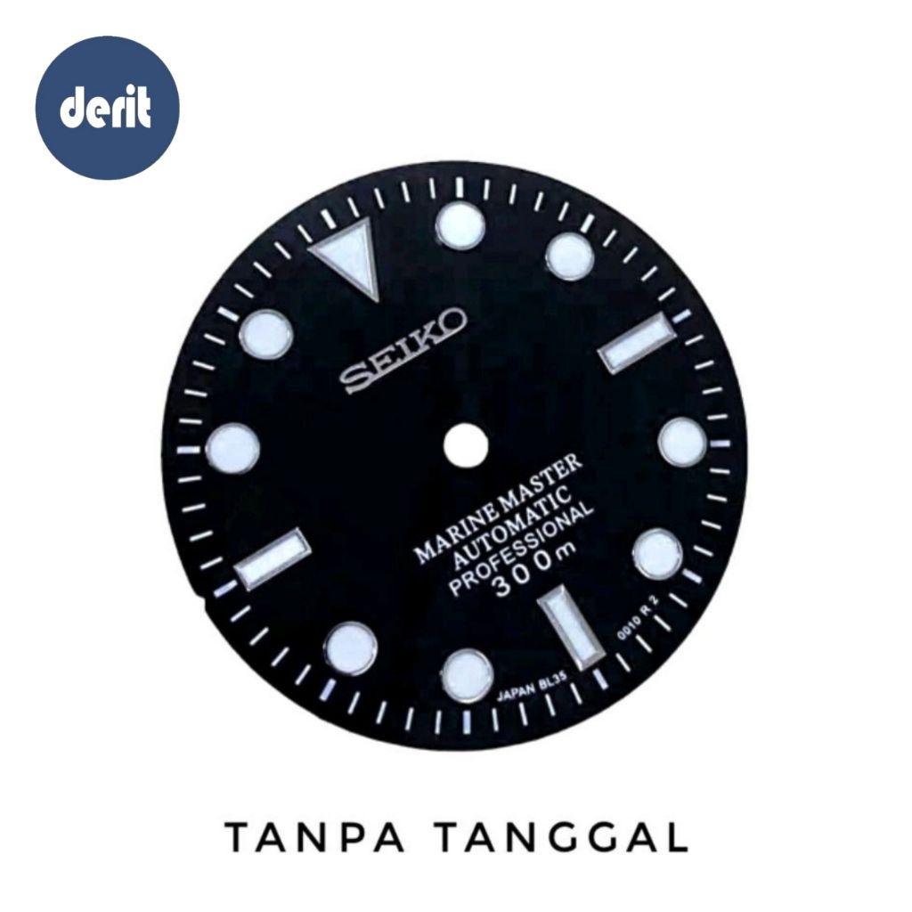 Dial Seikomod Marine Master Hitam NO DATE NH35 4R36 Automatic Lume Hijau Face Jam Tangan Submariner 