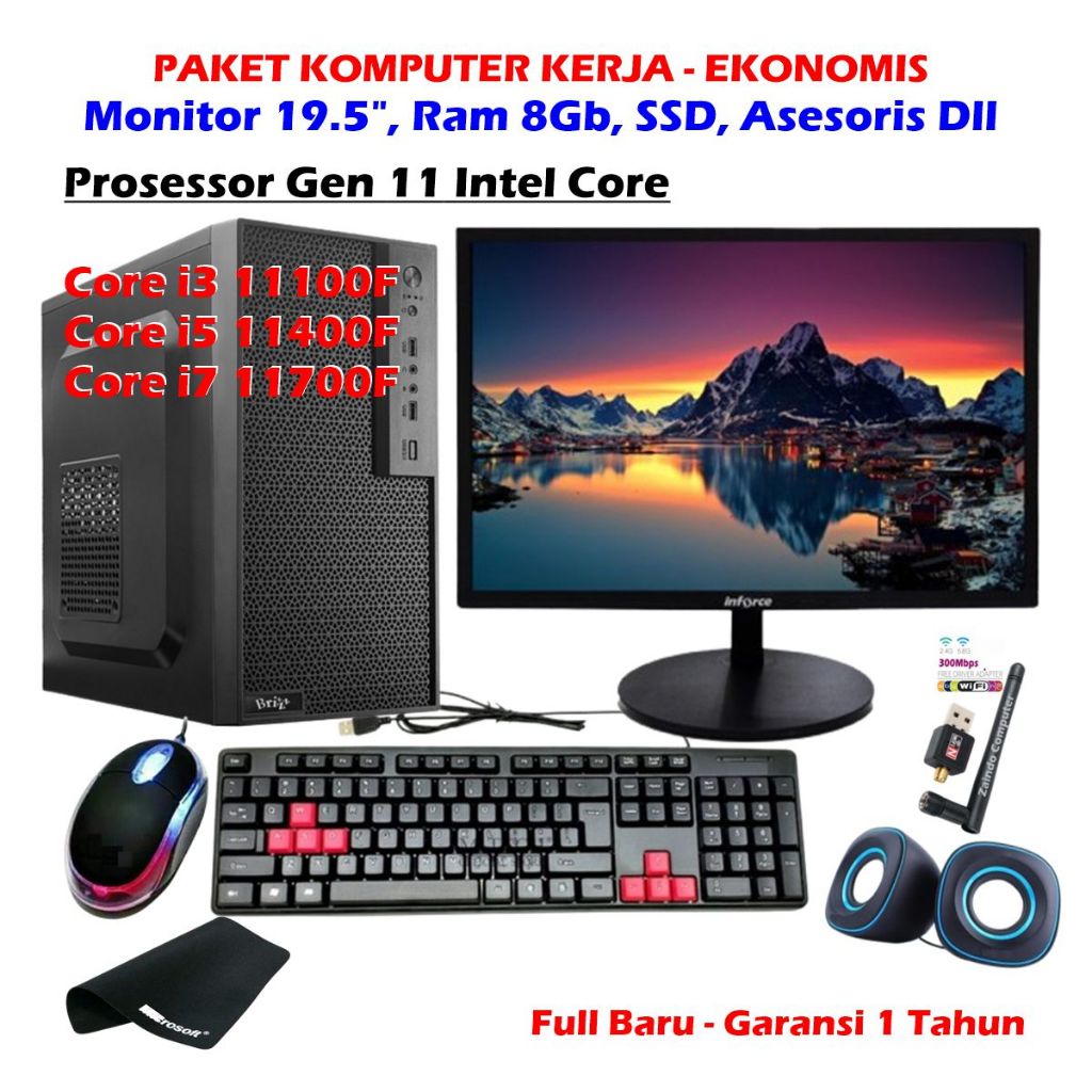 PAKET KOMPUTER KANTOR EKONOMIS Core i3-11104F CORE i5-11400F Core i7-11700F GEN 11 VGA 4GB 128BIT RA
