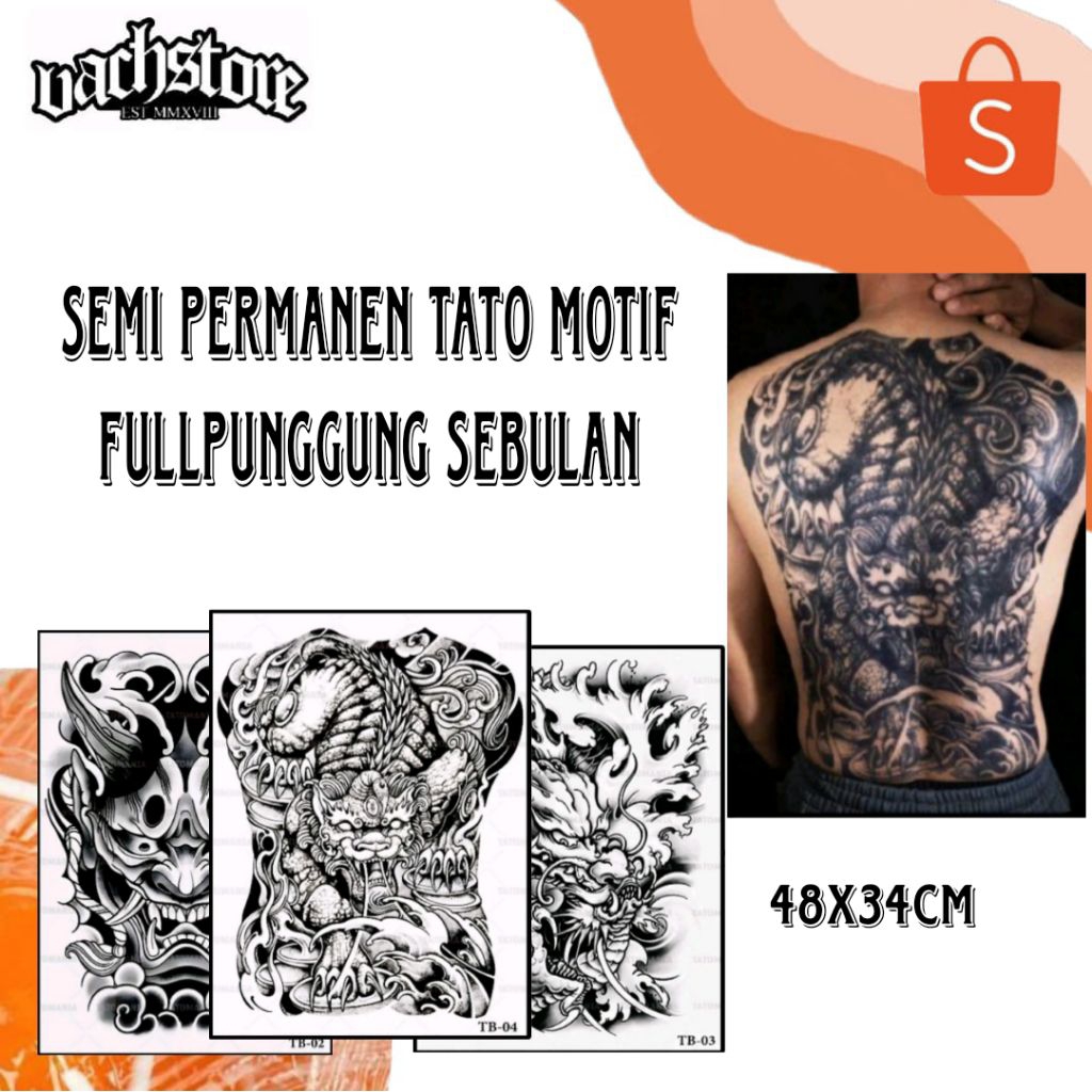 Tato Full Punggung Semi Permanen Tahan Lama Free Random stiker tato