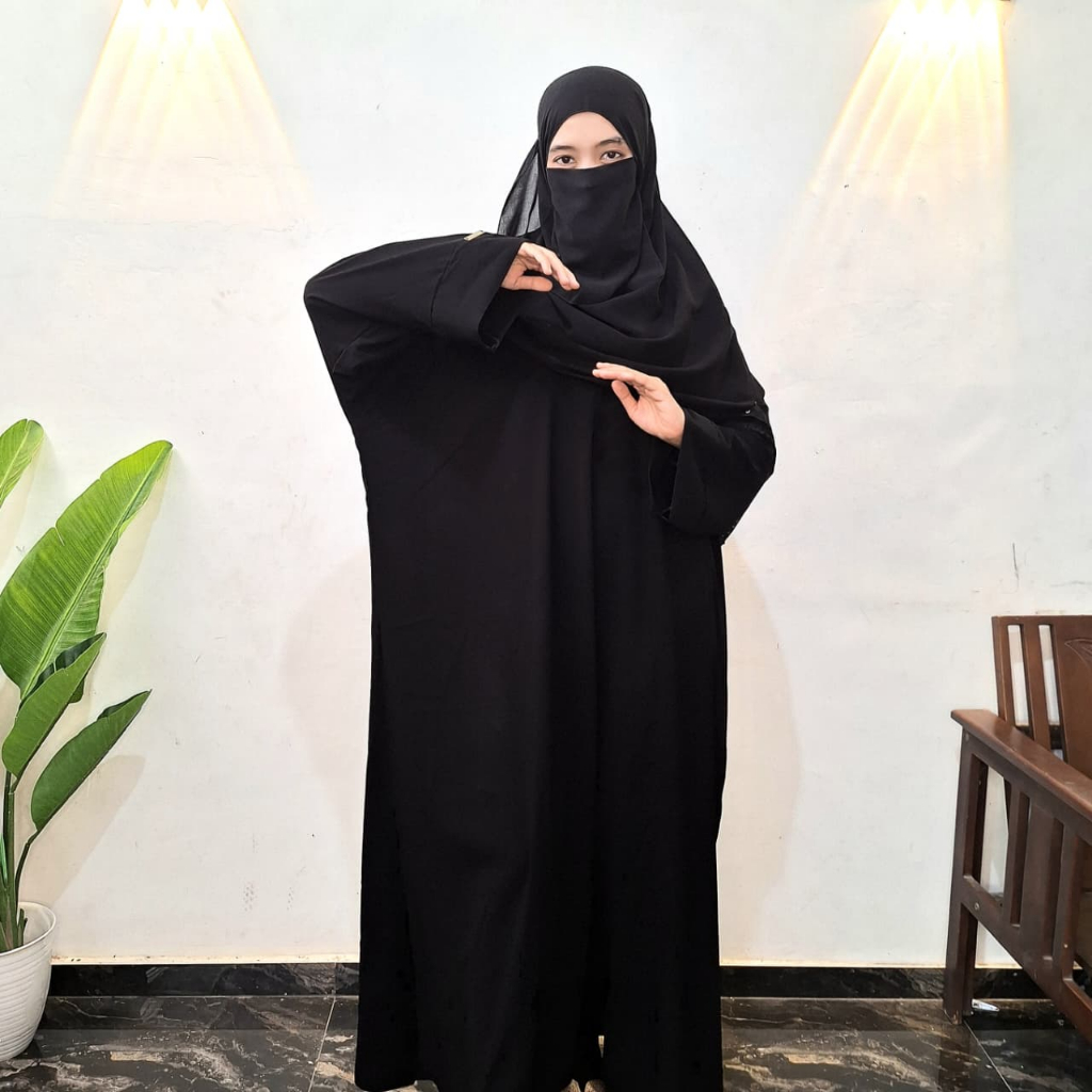 Abaya Hitam Kaftan Gamis Kelelawar Dress Muslimah Elegan Baju Muslim Saudi Turkey Jetblack