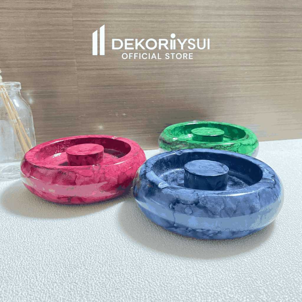 Asbak aesthetic asbakasbak bulat puntung rokok kayu motif marmer Random