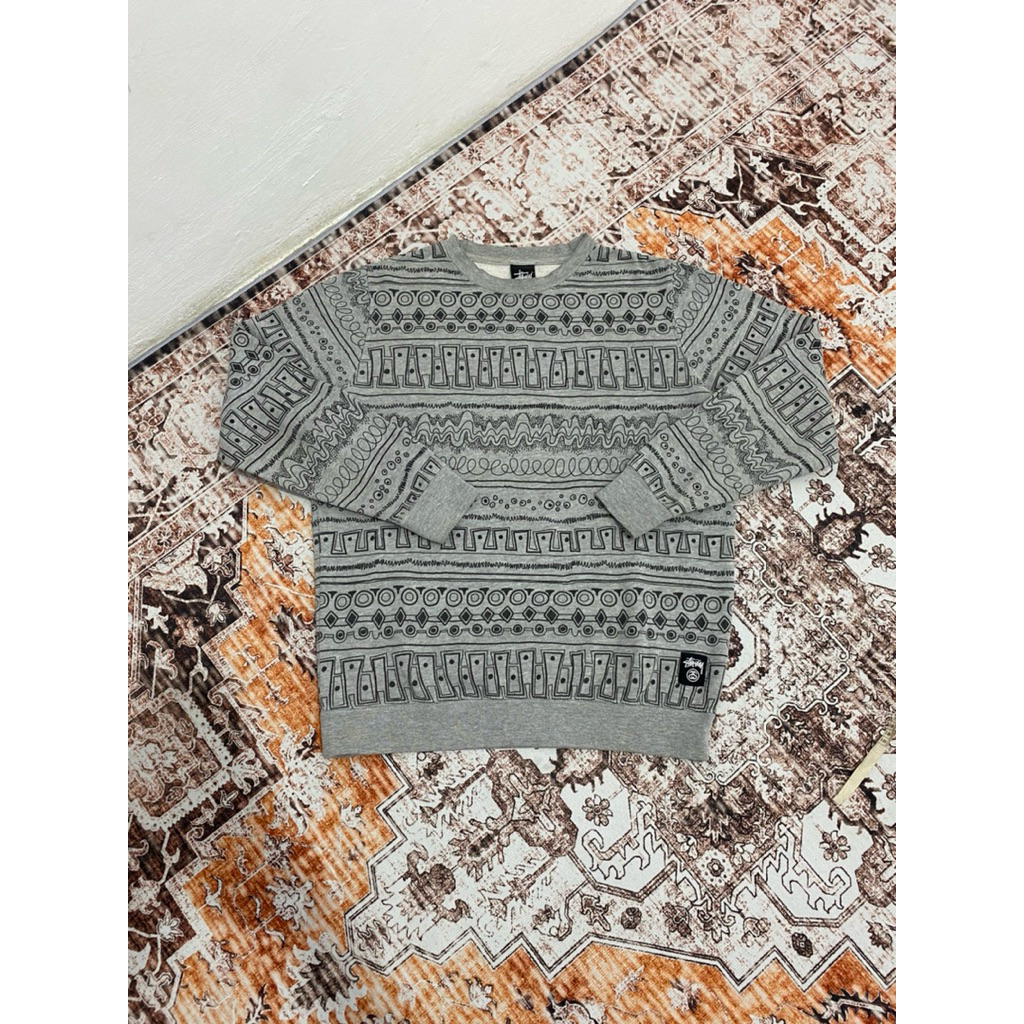 Crewneck Stussy tomtom tribal stripe full print super rare item (bukan pakaian import bekas)