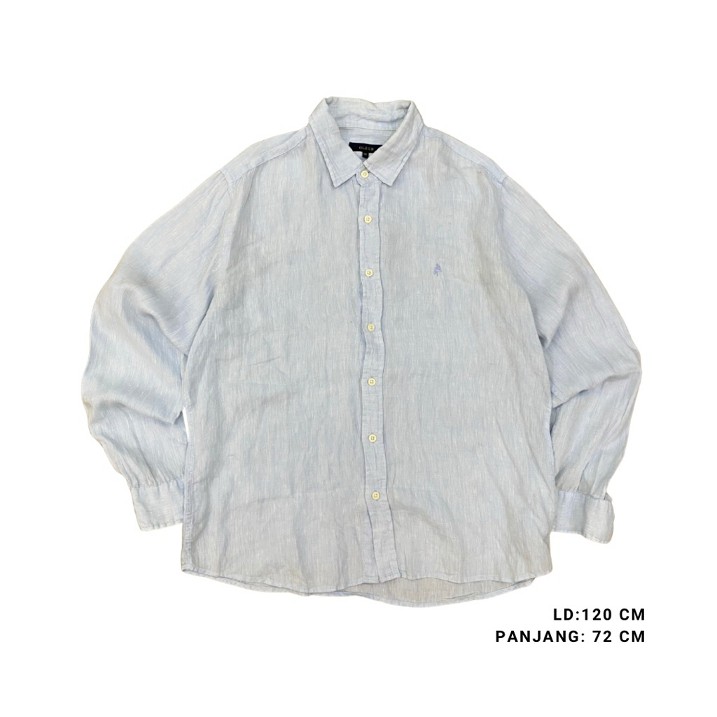 Preloved Kemeja Pria OLZEN Linen Biru Soft Size M
