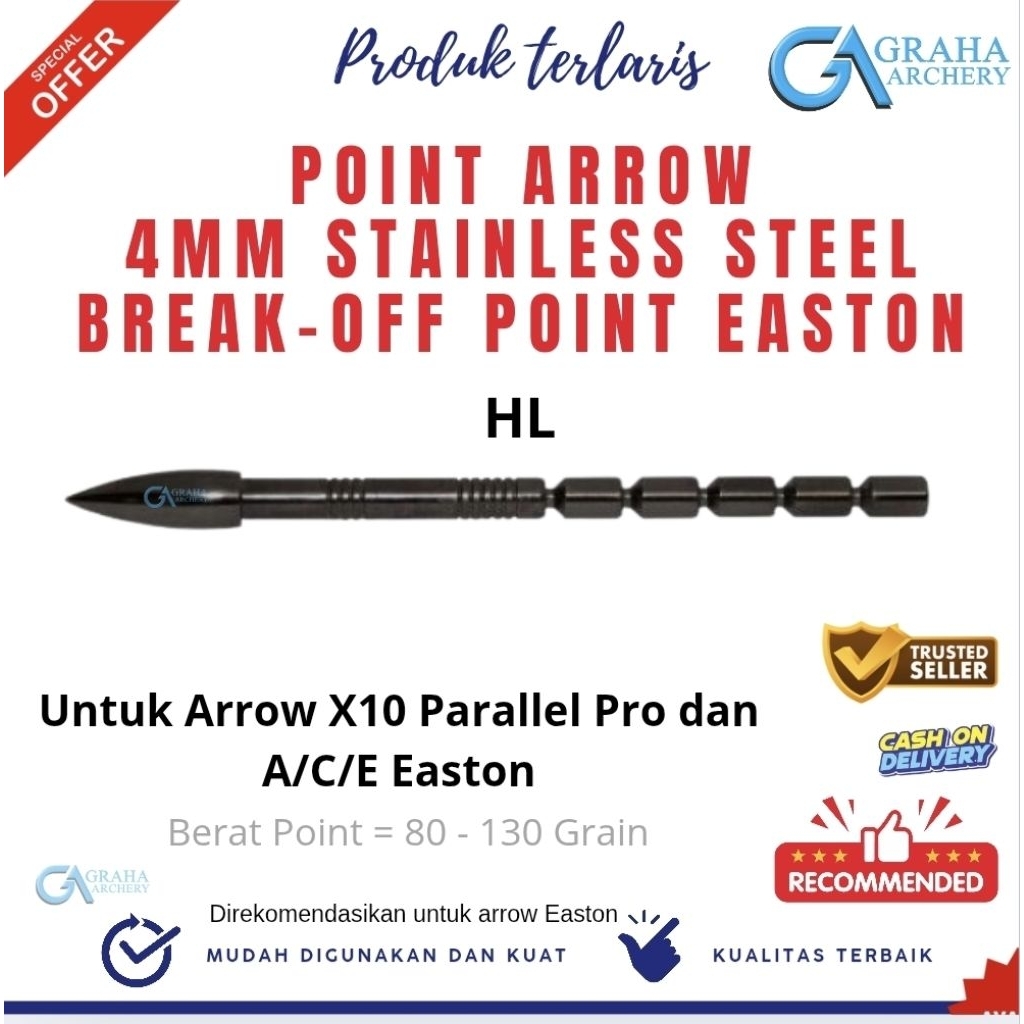 POINT ARROW EASTON UNTUK X10 PARALLEL PRO - ACE 4MM HL BREAK OFF 80-130 GRAIN