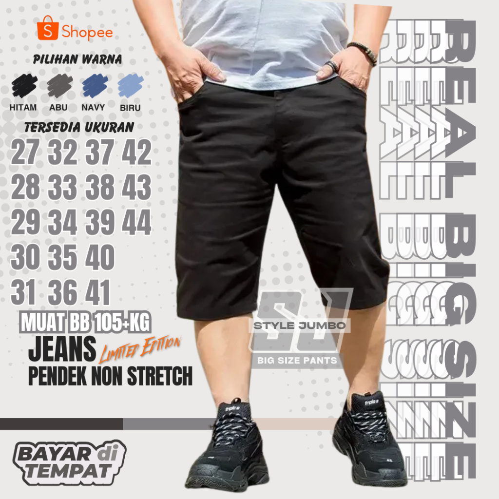 CELANA JEANS PENDEK JUMBO PRIA BAHAN KARET