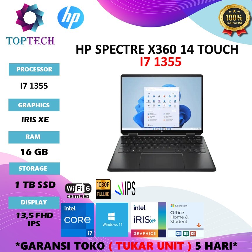 HP SPECTRE X360 14 TOUCH I7 1355 16GB 1TB W11 13.5FHD IPS