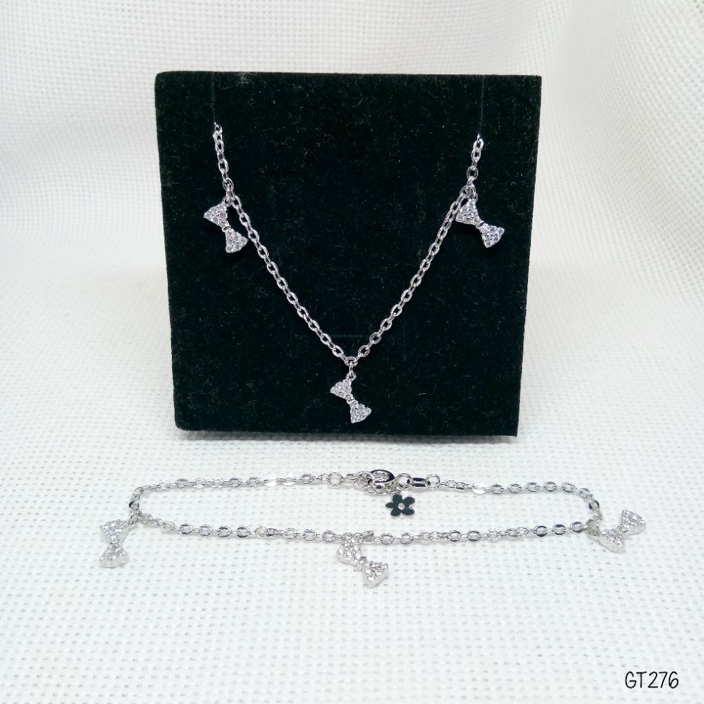 Gelang Tangan Rantai Pita Gantung Dewasa Perak 925 Lapis Mas Putih - GT276 Anak Remaja Dewasa