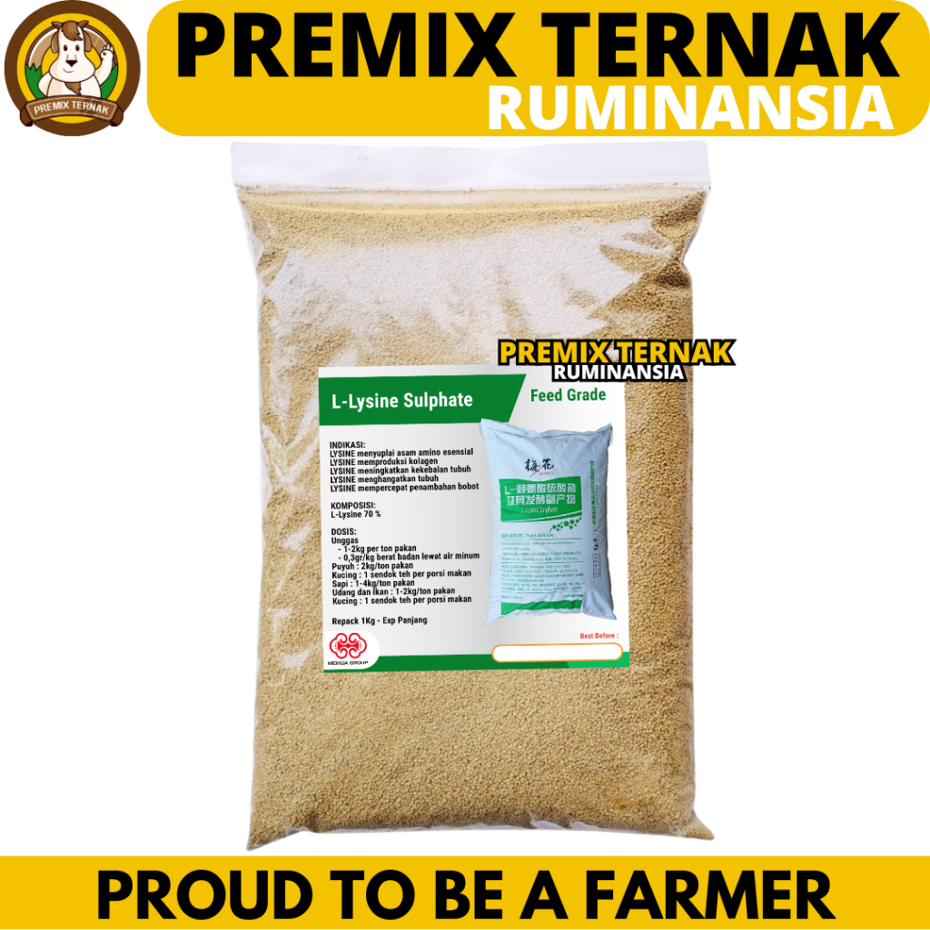 LYSINE SULFATE 1 KG MEIHUA HIJAU - Suplemen Hewan Asam Amino Penggemuk Sapi Ayam Kucing Anjing Udang