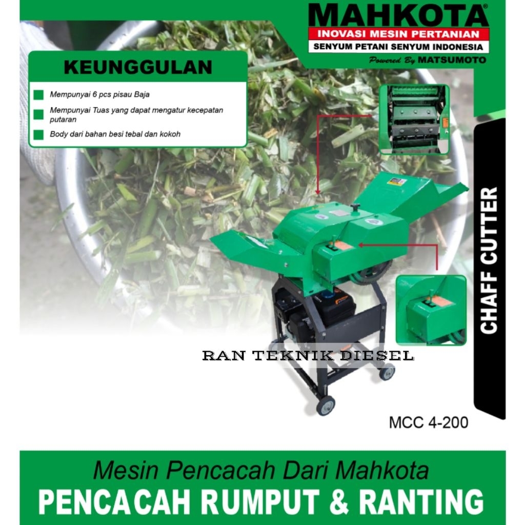 Mesin Pencacah Rumput & Ranting MAHKOTA MCC 4-200 + Engine MGX 200
