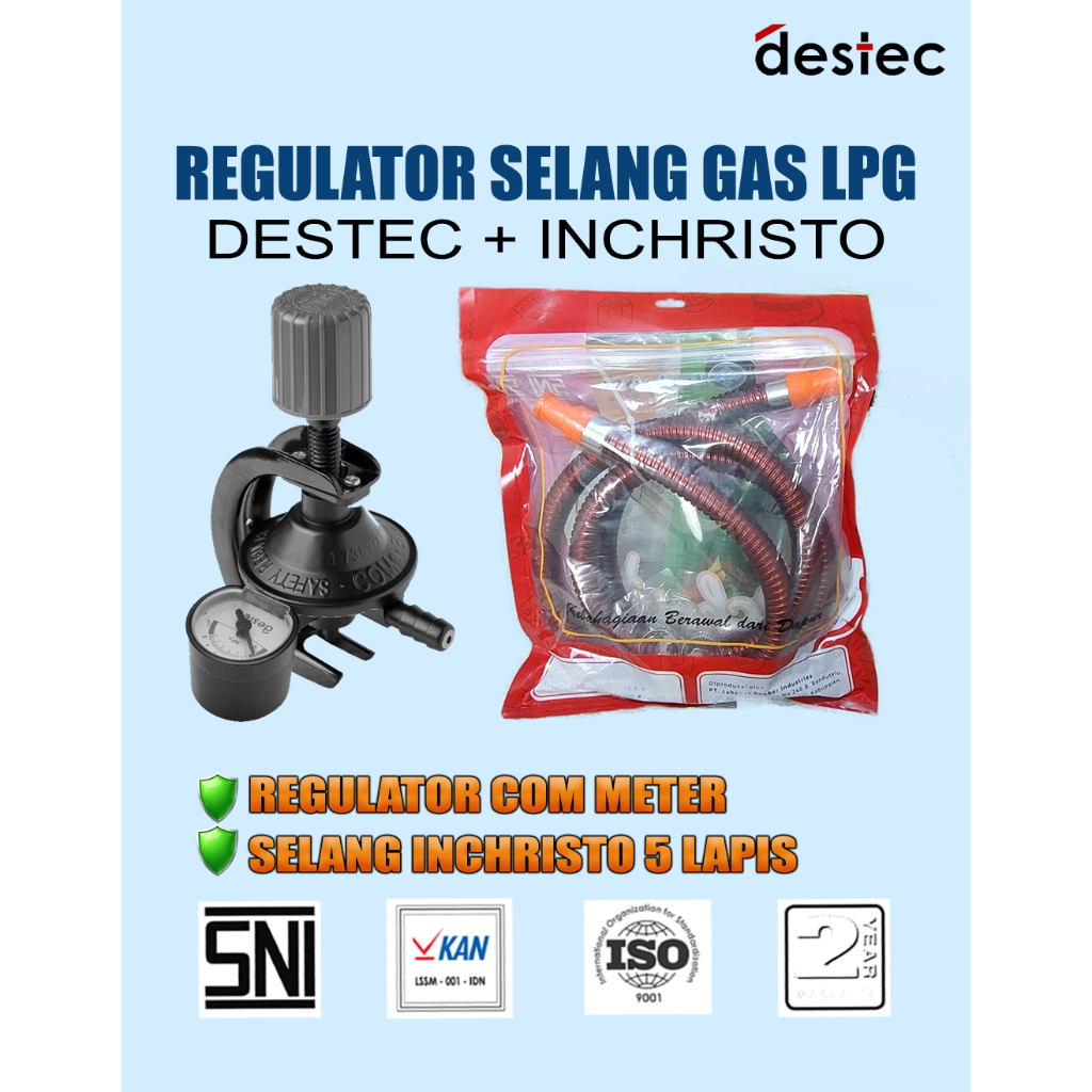 Paket Selang Regulator Kompor Gas 5 Lapis Anti Bocor Inchristo Destec COM Bergaransi SNI dan ISO