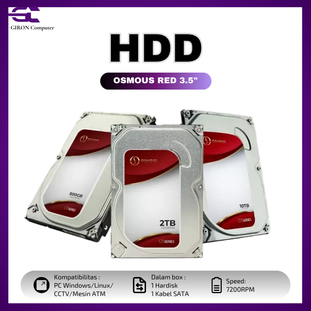 Hardisk Osmous 500GB | 1TB | 2TB | 3TB | 4TB Internal Sata 3.5" Garansi resmi 1th