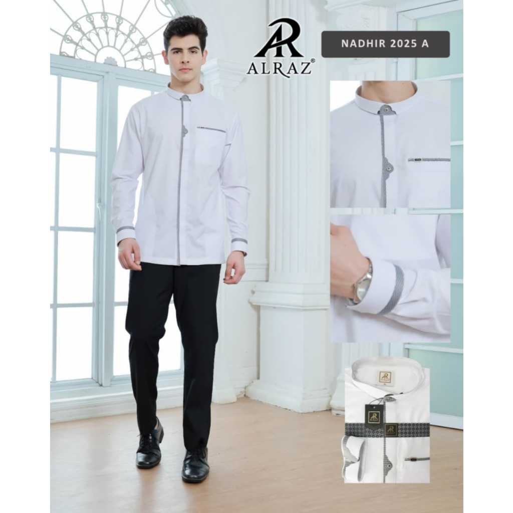 ALRAZ Koko Dewasa Premium Putih | Kemeja Koko Putih  | Kemeja Pria Lengan Panjang Manset | Koko Pria