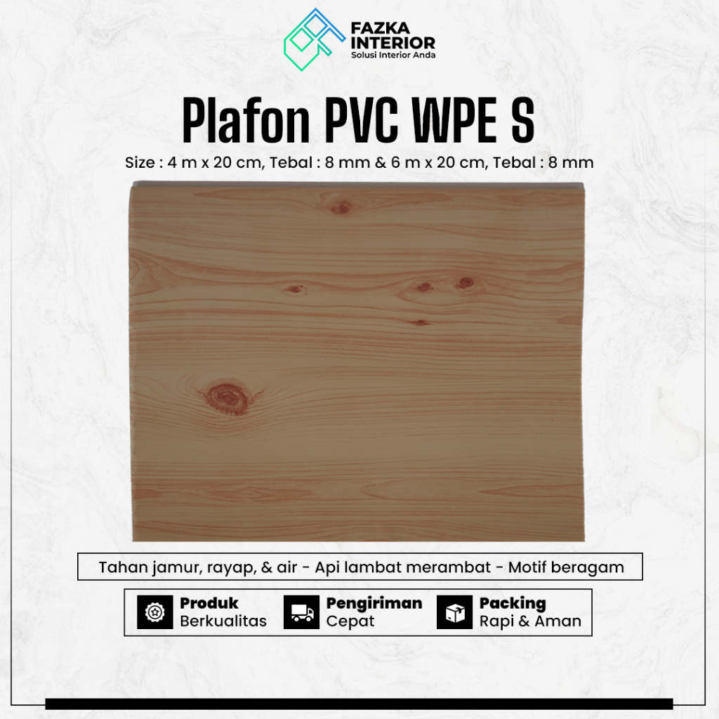 Plafon PVC WPE Dekorasi Rumah S Series Ukuran 4m x 20cm Tebal 8mm Estetik Motif Kayu Glossy