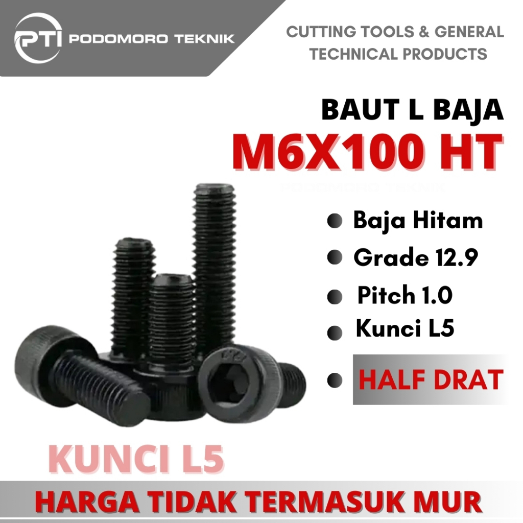 Baut L Hitam M6x100 Baut L Baja M6