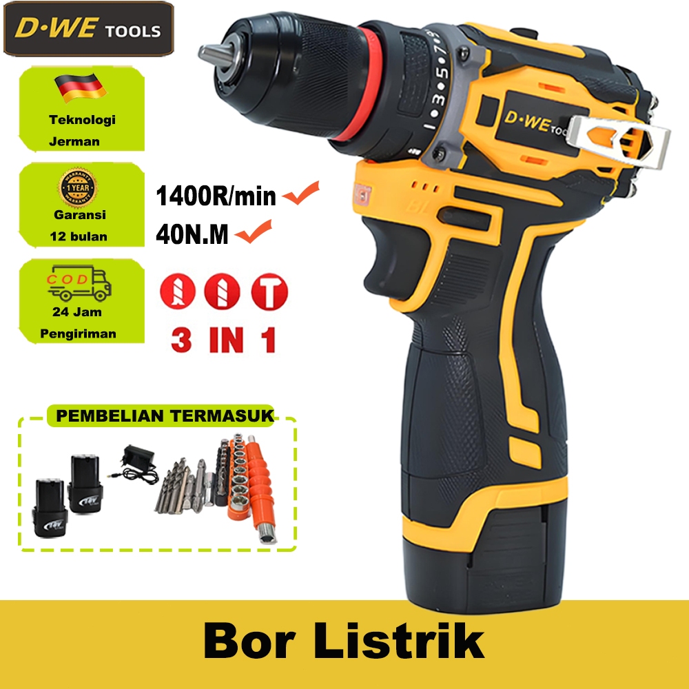 18V/21V Mesin Bor Cordless/Bor Baterai/ Bor Listrik/Beton Besi Kayu Baterai Tangan Cordless Drill Ba
