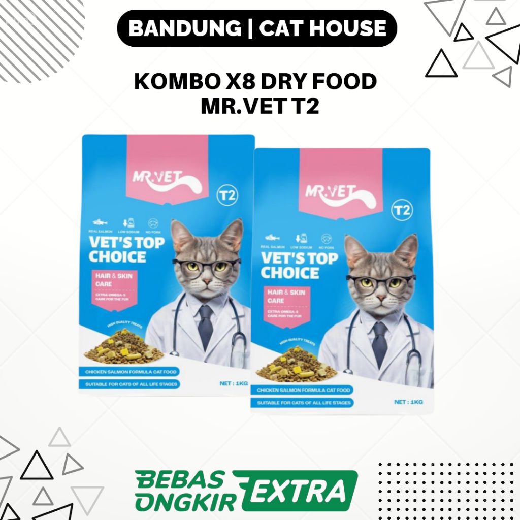 MR. Vet T2 1DUS VET'S TOP CHOICE 1KG X8 Cat Dry Food Makanan Kering Kucing