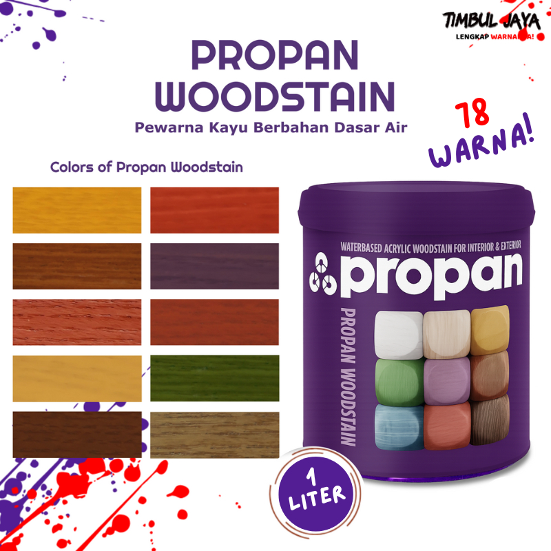 Woodstain Propan Waterbased 1Liter Tinting / Pewarna Kayu / Cat Kayu Propan Mengkilap Glossy PWS