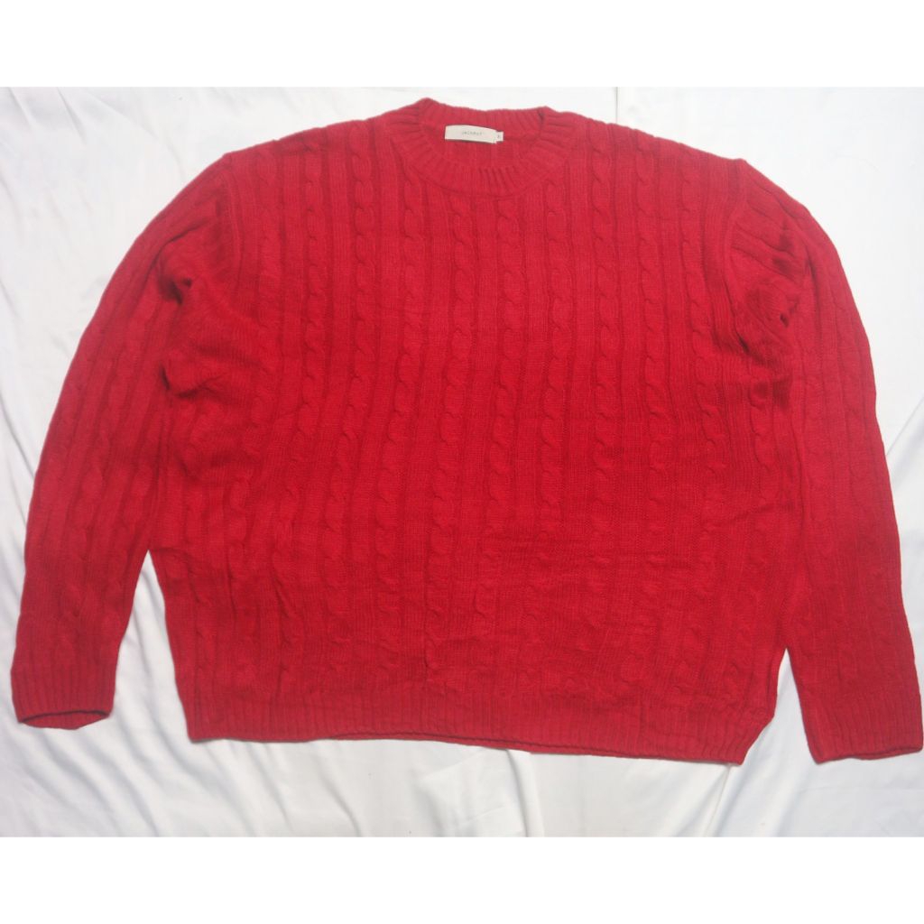 JACKPOT Cable Kepang Boxy Oversized Merah Red Knitwear Sweater Sweatshirt Crewneck Rajut Wool Jaket