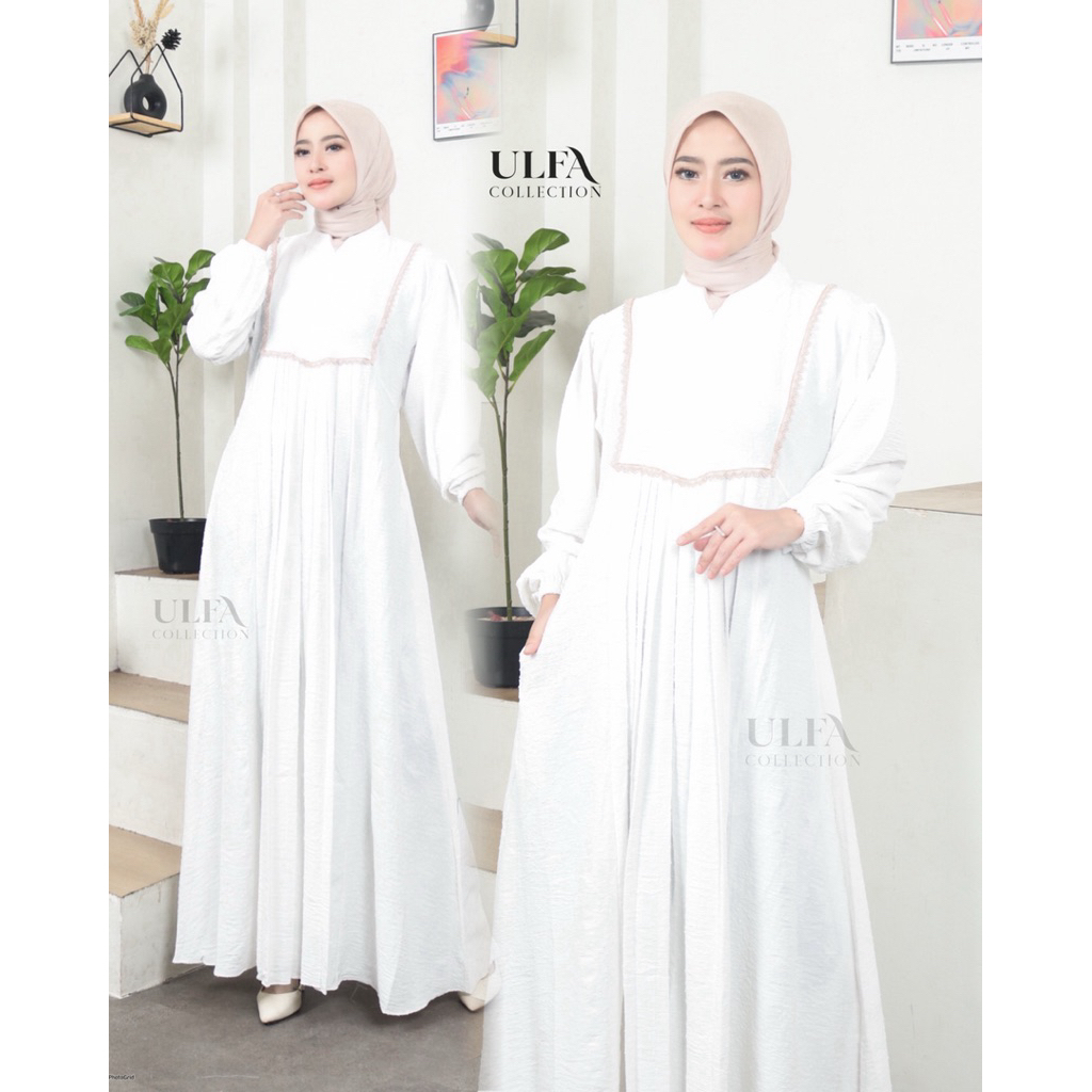 Ulfa Collection - Aisha Dress Crinkle Jaquar Variasi Renda