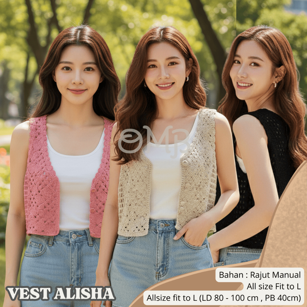 ALISHA VEST RAJUT Vest Crop Top Rajut Serut -#OMB