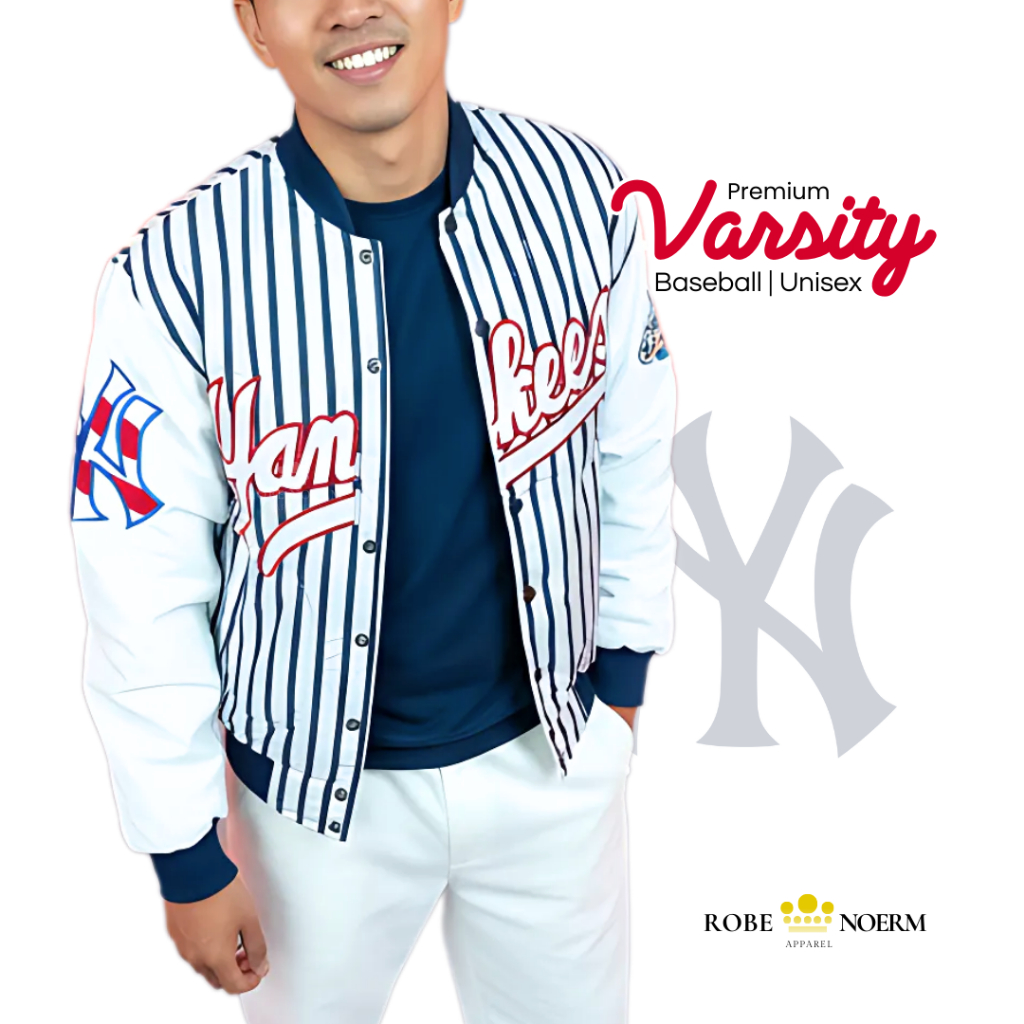 Varsity Yankees Baseball Striped Jacket Unisex Premium | Embroidery Patch