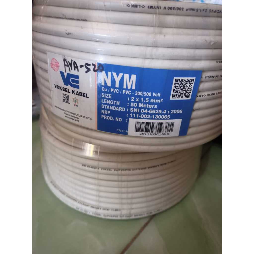 Kabel Listrik NYM Voksel 2 x 1.5mm² / 2x2.5mm – 50 Meter | Kabel Tembaga SNI Cu/PVC 300/500V