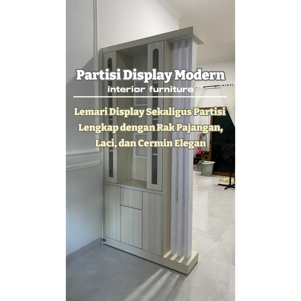 PARTISI LEMARI DISPLAY/PEMBATAS RUANGAN 2 SISI/SEKAT MODERN/PARTISI KACA MODERN
