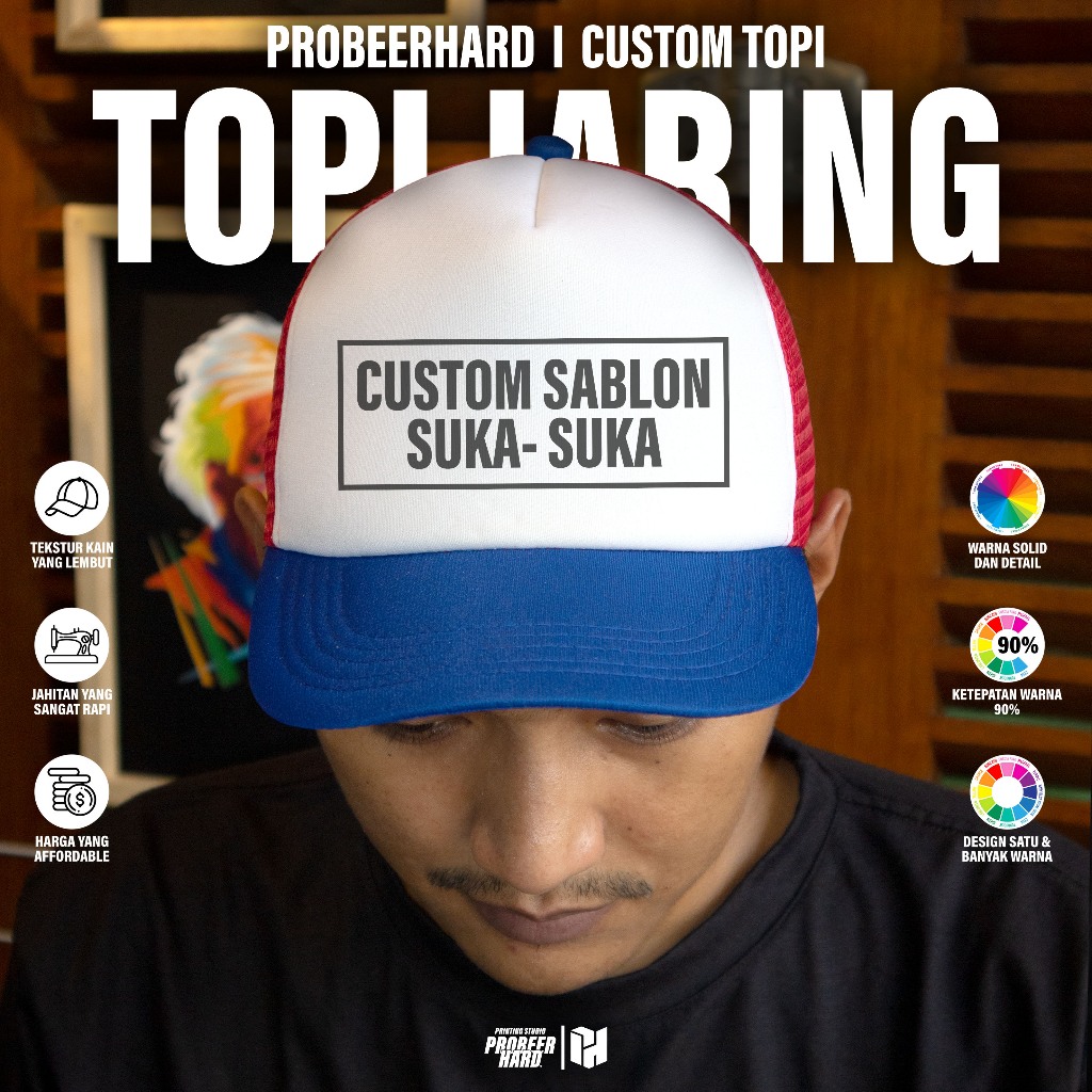 TOPI JARING CUSTOM SABLON SATUAN - TOPI JARING - SABLON - DTF