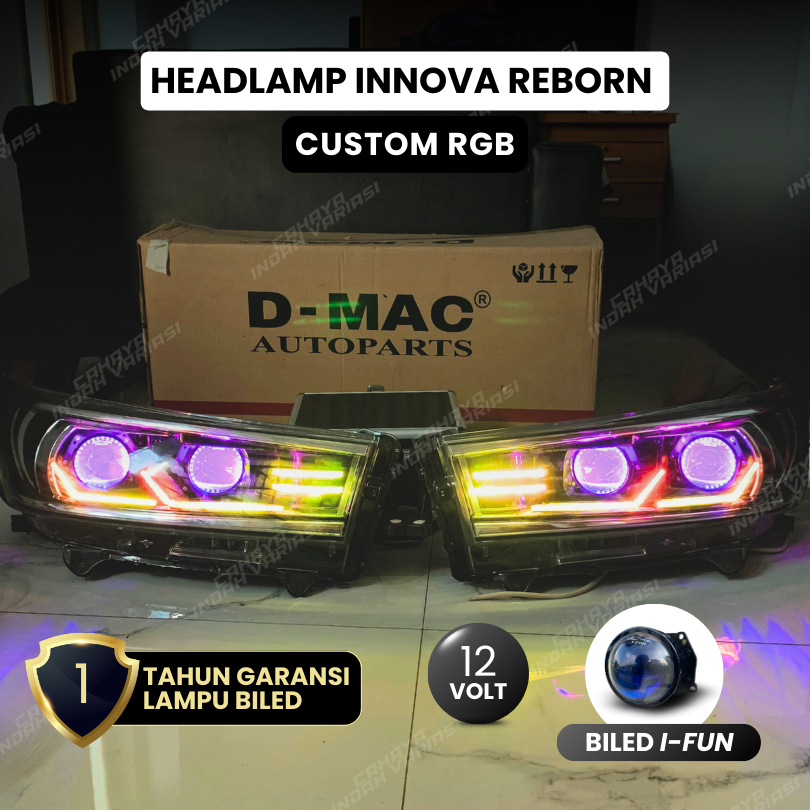 Headlamp Innova Reborn Set Biled I-FUN 12V Custom Slim Frame Full RGB Head Lamp Mobil Innova Reborn 