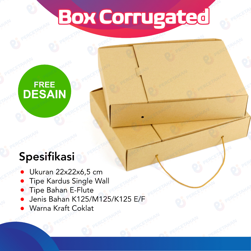 Box Catering 22x22x6.5 CM Sekat | Dus Nasi Sekat Kuncian Samping | Kardus Corrugated Sekat Tanpa / D