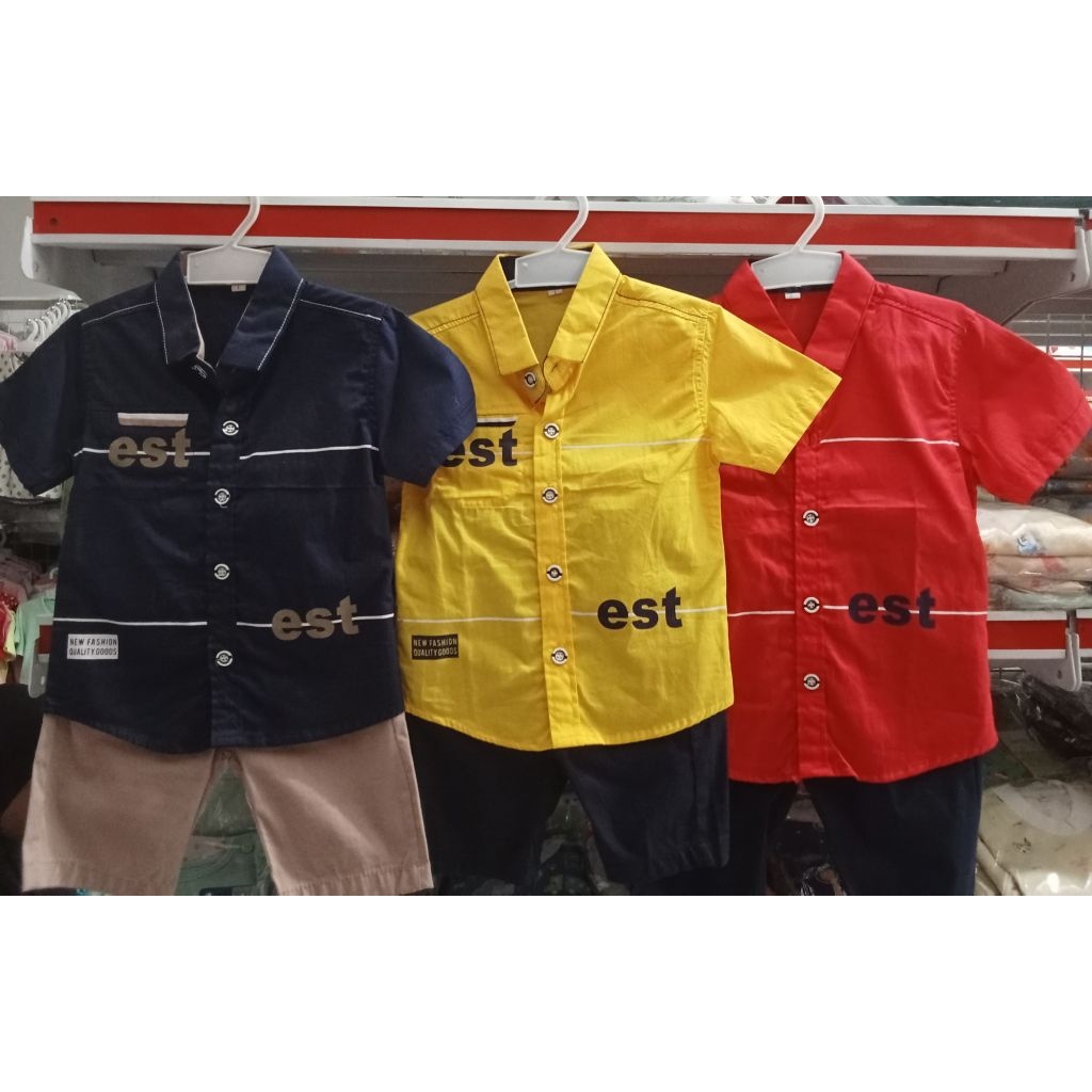 Import Setelan Hem Anak Cowok Tulisan Est Est (1-6 Tahun)