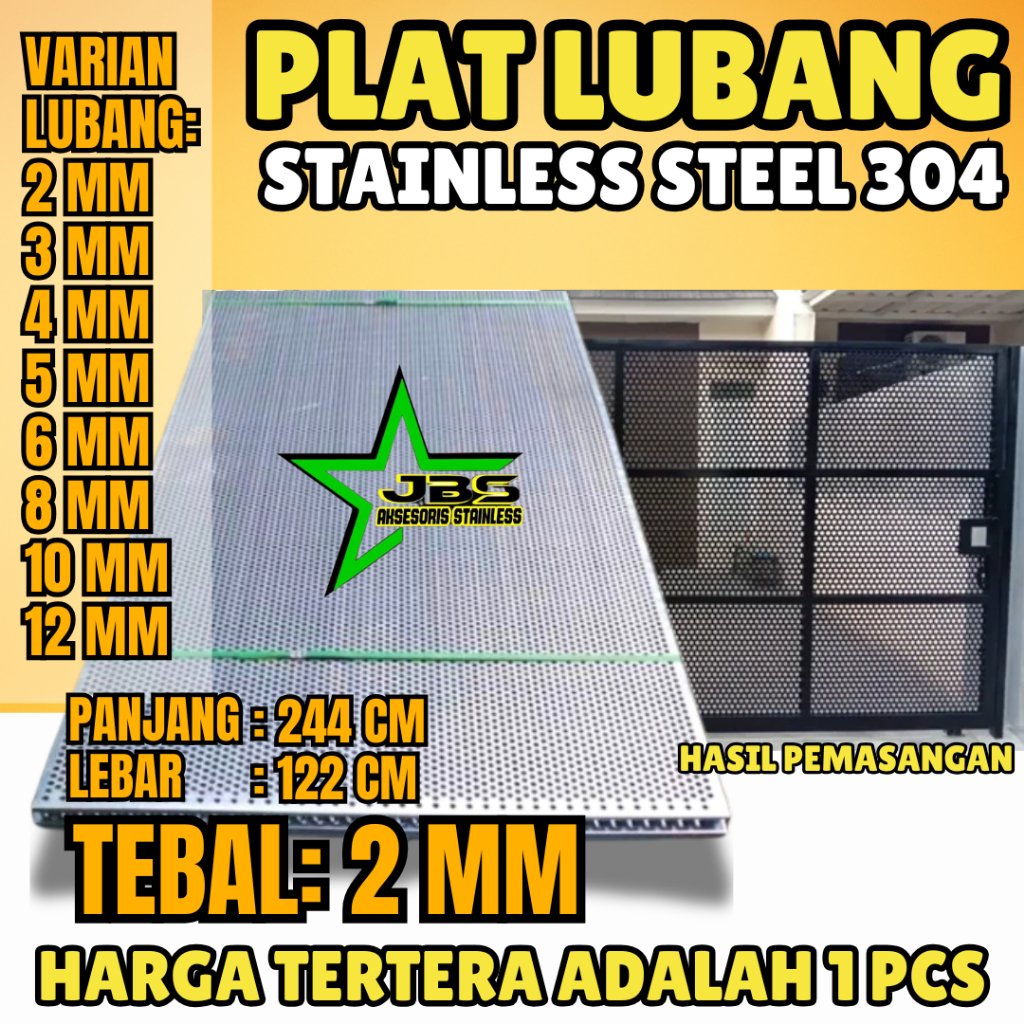PLAT LUBANG 304 - 122CMX244CM - (2 MM) STAINLESS 304- PLAT PERFORATED MULTIFUNGSI PAGAR / TERALIS / 