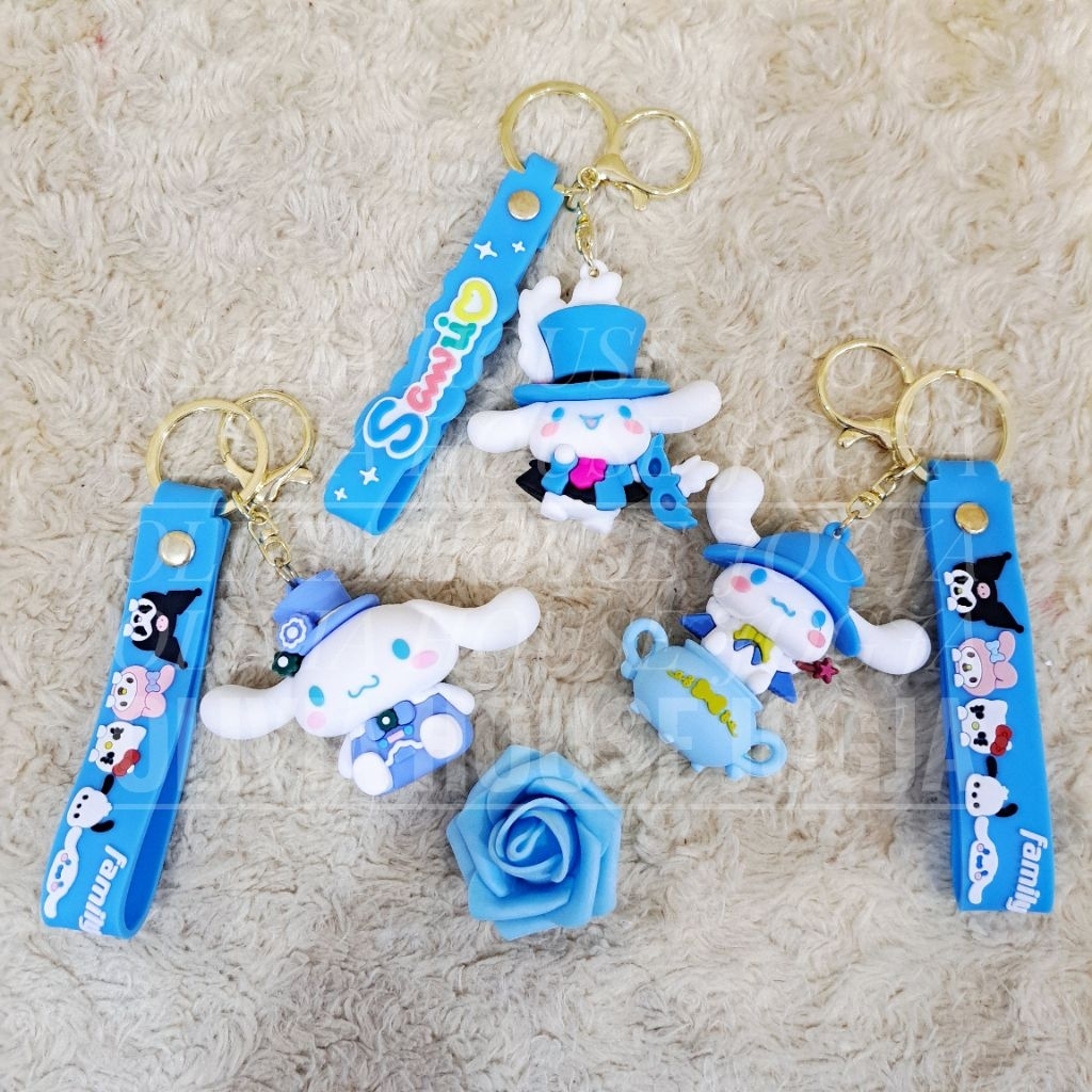 Gantungan Kunci Cinnamoroll Tali Biru Karet Gantungan Kunci Masquerade Cinnamoroll
