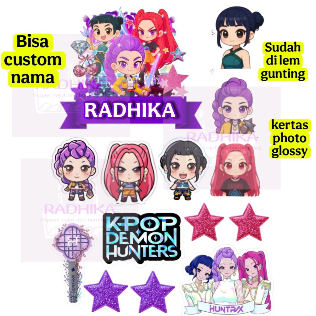 Topper KPOP Demon Hunters Custom nama Hiasan Kue cake