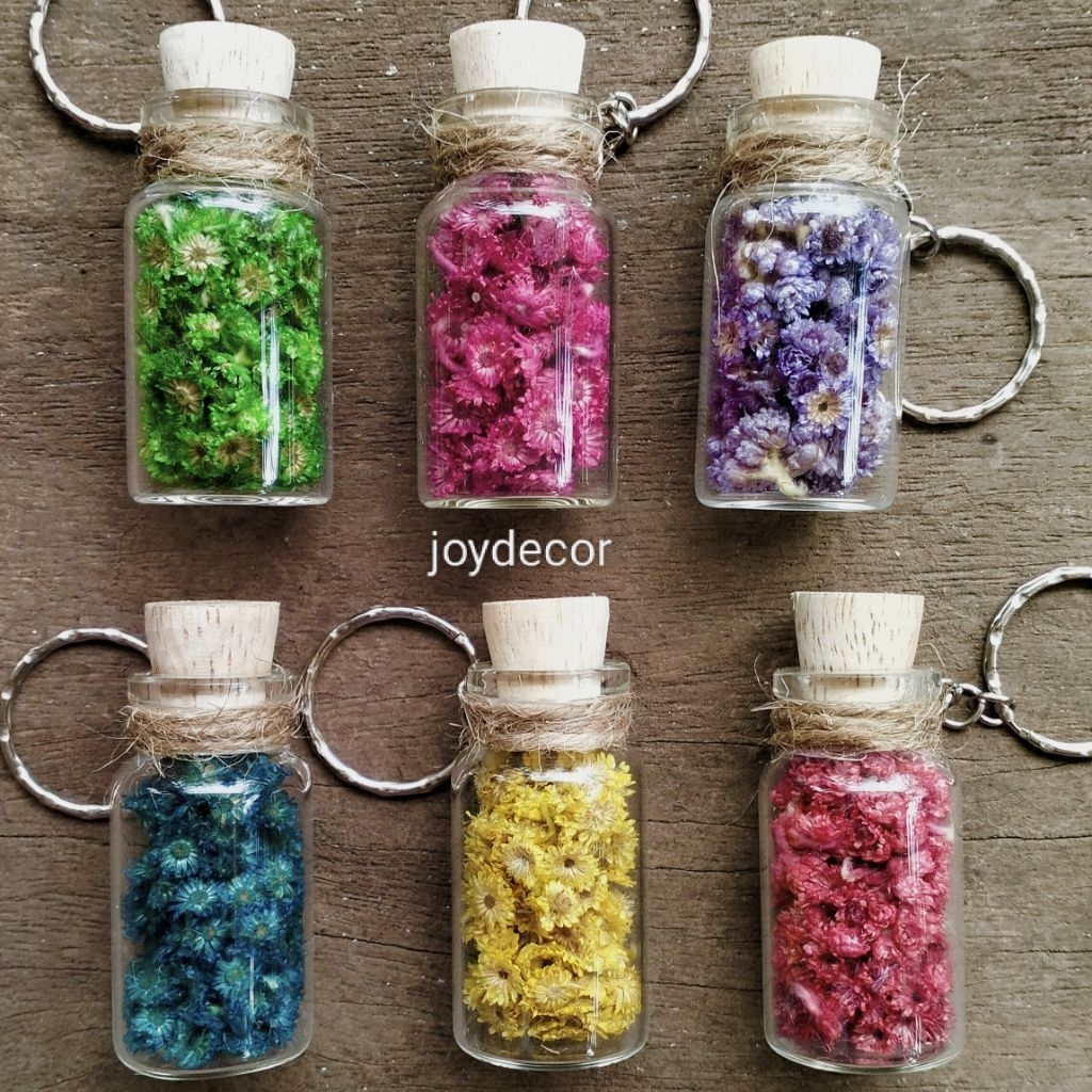[ Termurah ] KEYCHAIN | GANTUNGAN Bunga Kering Edelweiss Warna  | souvenir hiasan kado hiasan bunga 
