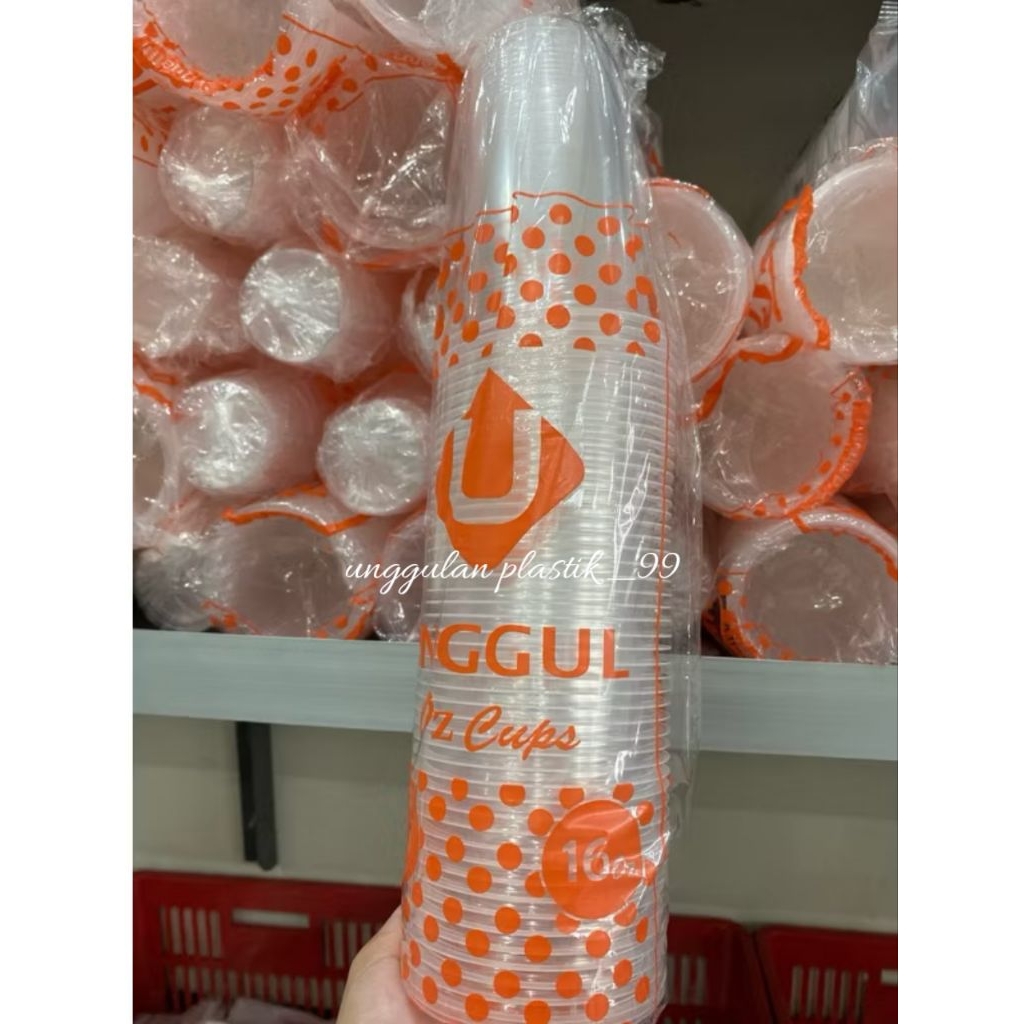 GELAS PLASTIK 16oz UNGGUL ISI 50pcs