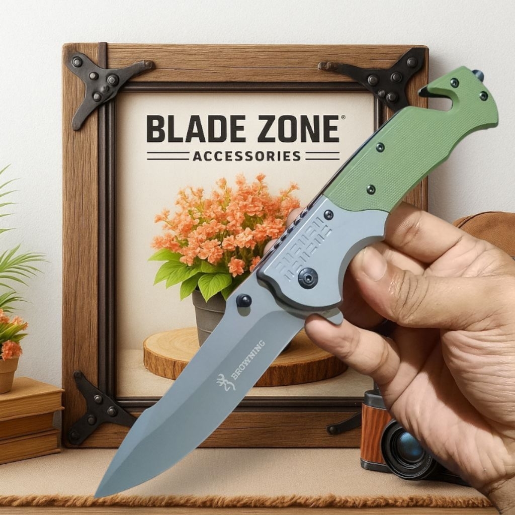 Pisau Survival Lipat Browning Titanium Solid Steel / Pisau Tactical / Survival Kit