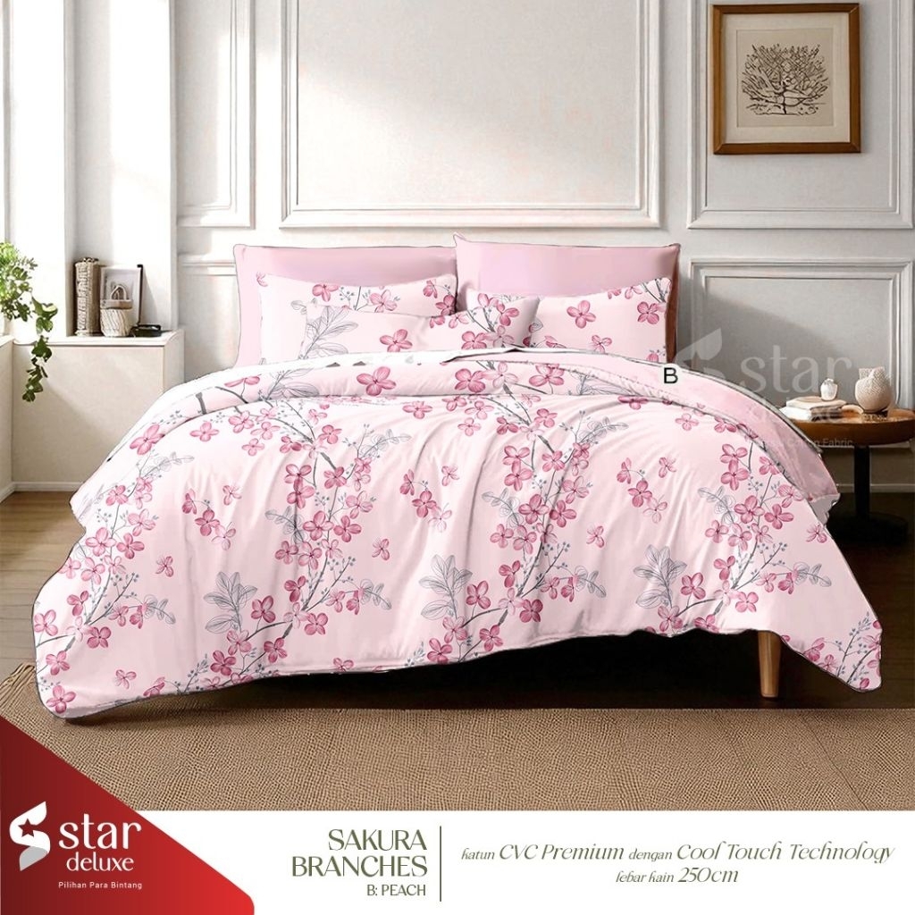Sprei Katun Lokal Motif Sakura Branches By Bahan Katun Star,Sprei Homemade/Sprei Custom/Seprai Aesth