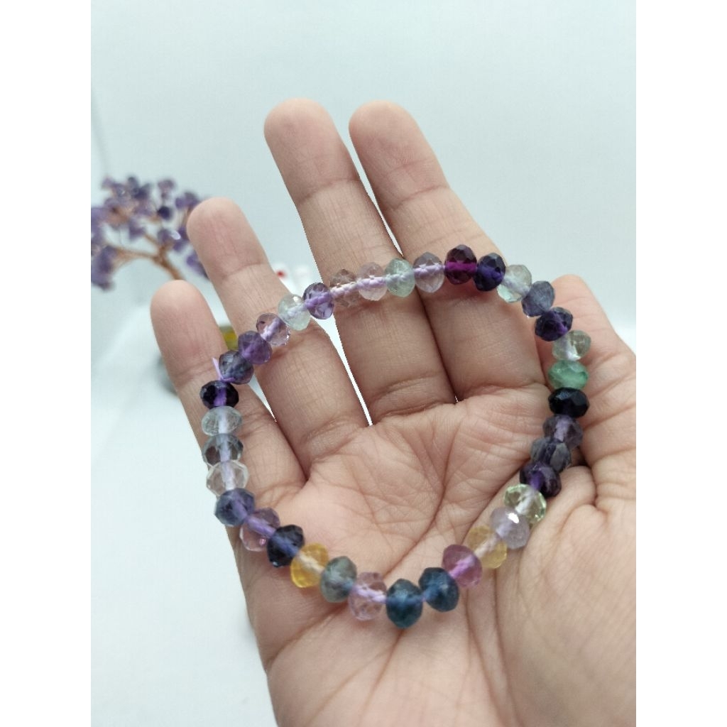 Gelang Batu Alam Fluorite Roundel 6 mm