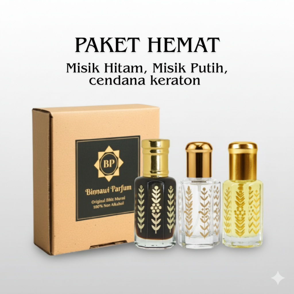 Paket 3 Parfum Misik Putih Misik Hitam Minyak Wangi Cendana Original 100% Murni