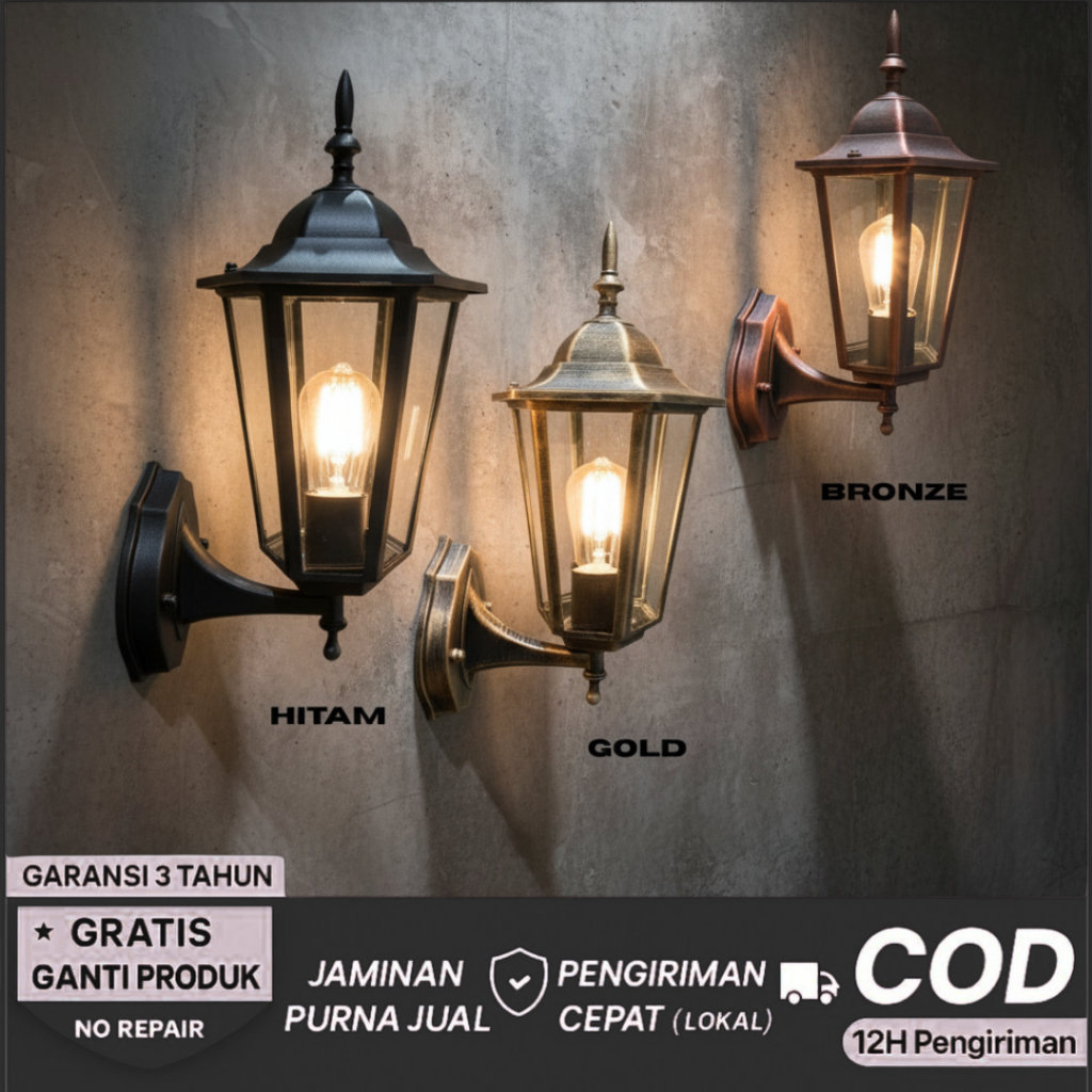 Lampu Dinding Outdoor ALUMUNIUM + KACA / Lampu Taman Teras Model Klasik 5009 G1_Light