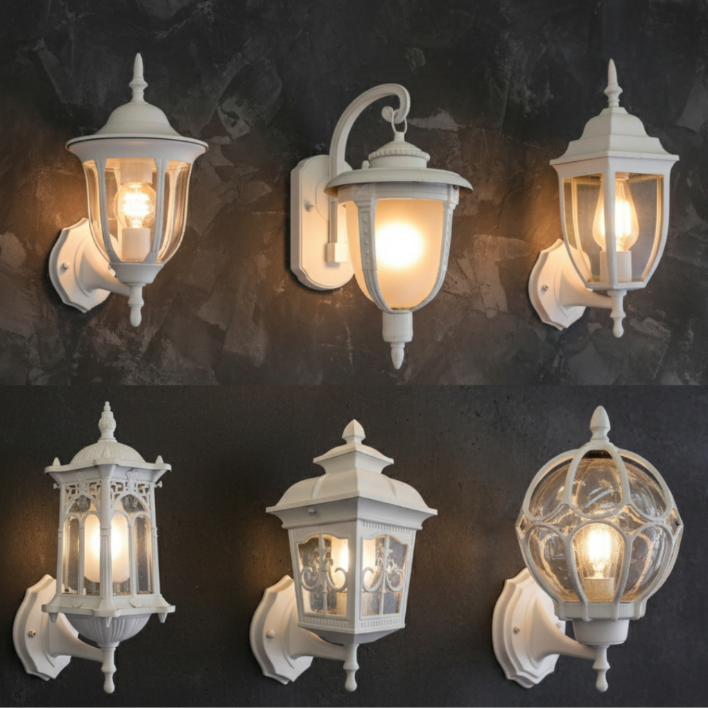 Lampu Dinding PUTIH Outdoor ALUMUNIUM + KACA / Lampu Taman Teras Model Klasik  G1_Light