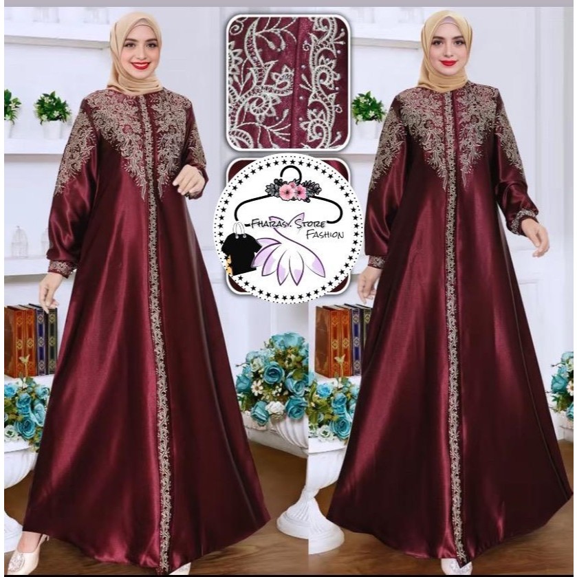 Gamis kristal original bordir -Gamis bordir -Semi sutra -silk premium seragam pesta fashion wanita