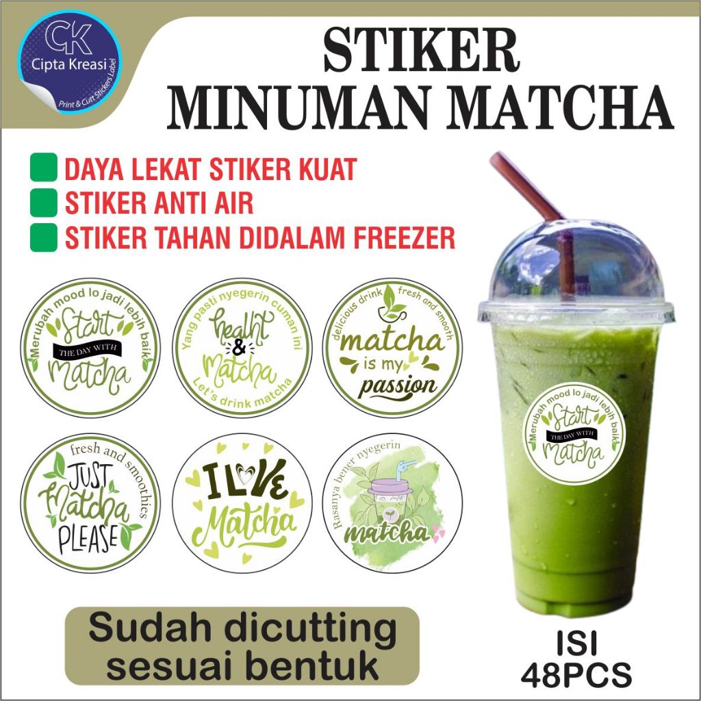 STIKER GELAS CUP MINUMAN | STIKER GELAS CUP MINUMAN MATCHA | STIKER GELAS CUP MINUMAN KEKINIAN