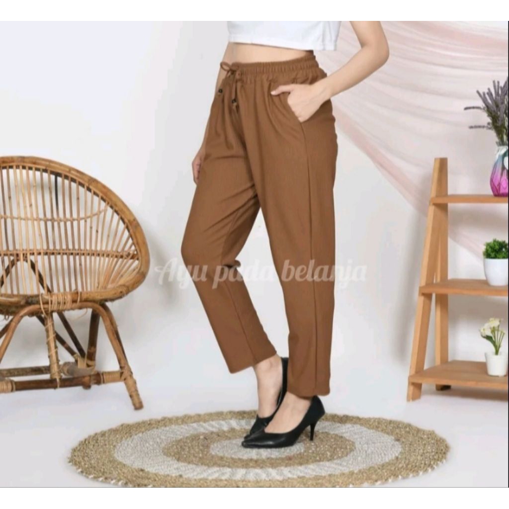 Celana Panjang Baggy Pants Bigsize Model Pensil Ukuran Jumbo Full Karet Tali Serut