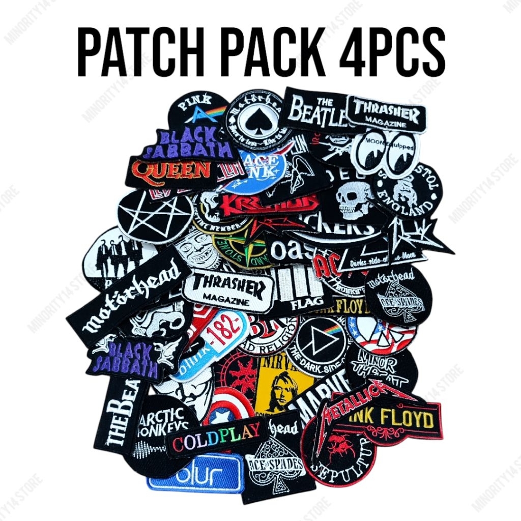 ( 4 PCS ) Patch Bordir Iron Patch Emblem Bordir Musik Band Punk Rock Hardcore Metal Motor Logo