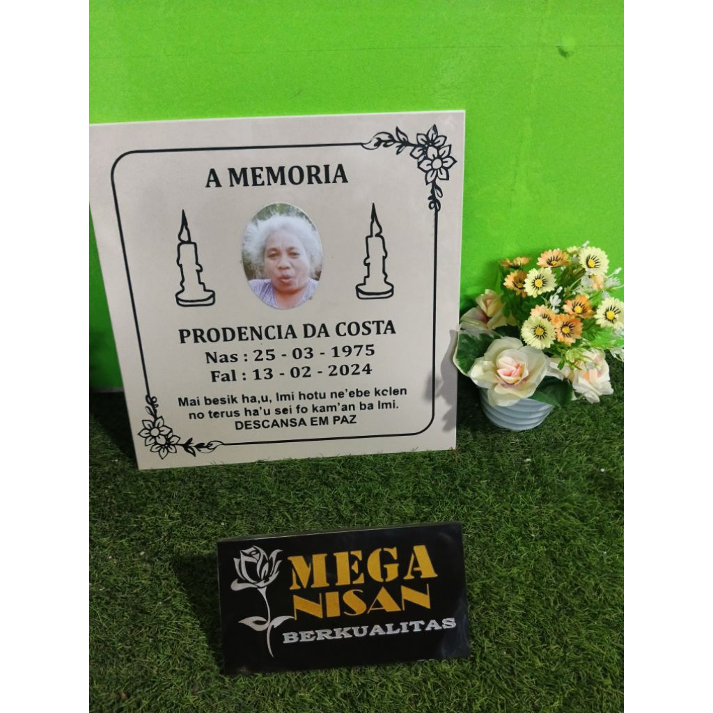 BATU MEGA NISAN 40X40/PAPAN NAMA KUBURAN GRANIT TILE+PCKING KAYU