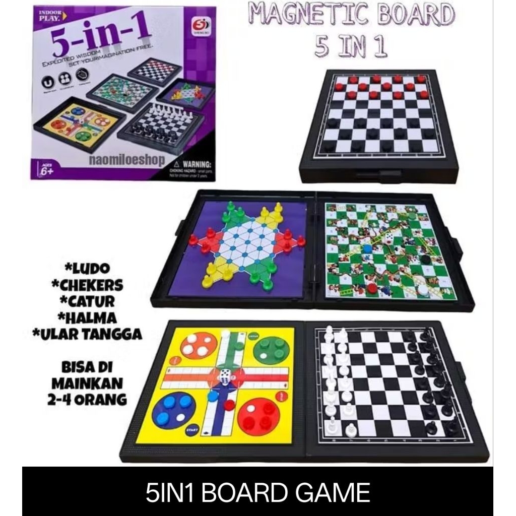 Mainan Ular Tangga 5in1 Catur Ludo Halma