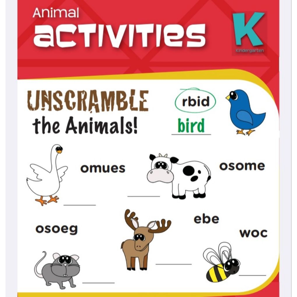 Worksheet Unscreamble The Animals | Edukasi Anak Belajar Bahasa Inggris