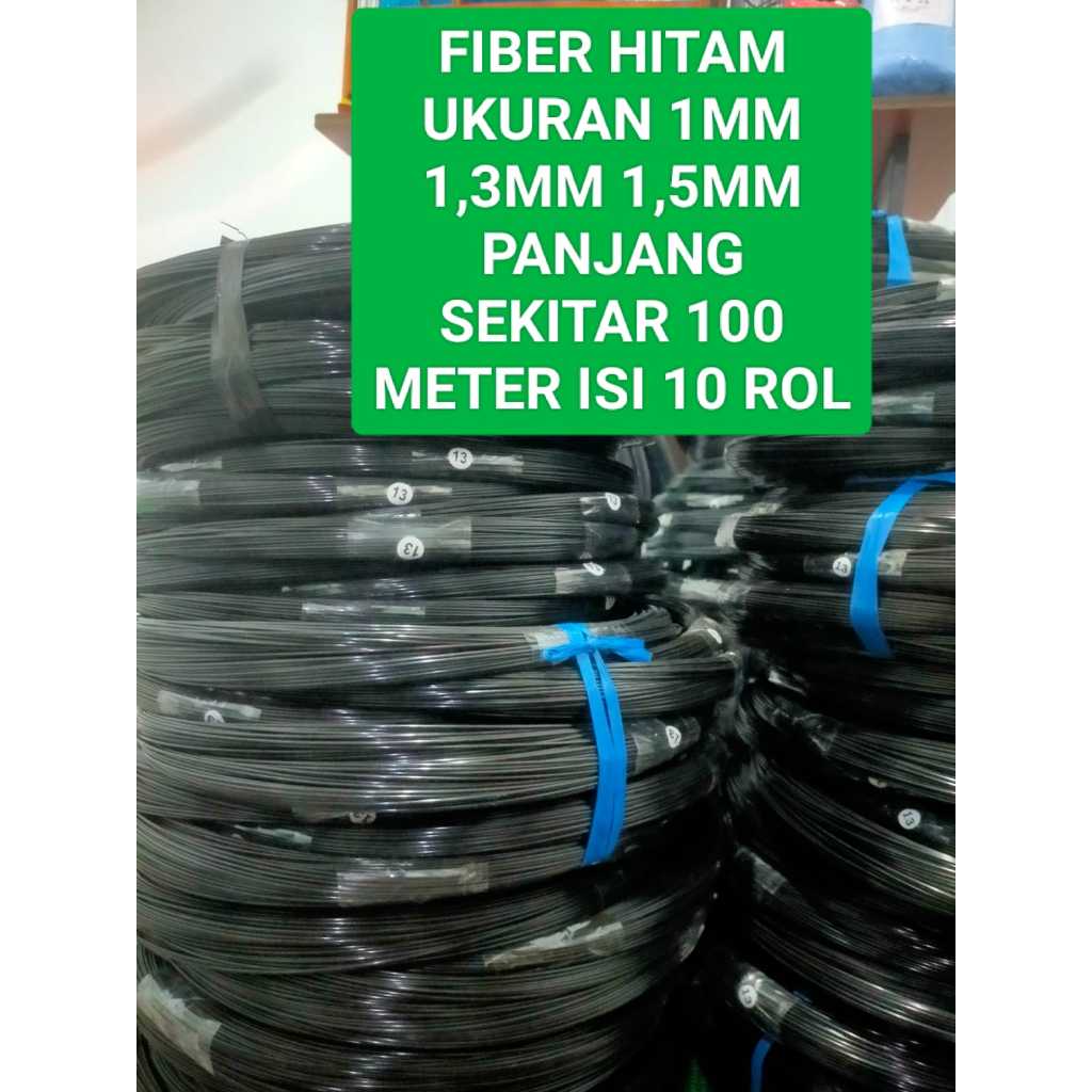 Ruji sangkar fiber HITAM Glossy asli bukan kulitan murah ukuran 1mm 1,3 mm 1,5mm jumlah 10 Rol